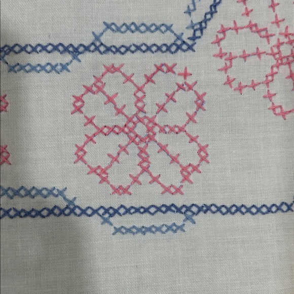 Embroidered Oval Tablecloth - White with Pink and Blue Accents - Picture 8 of 11